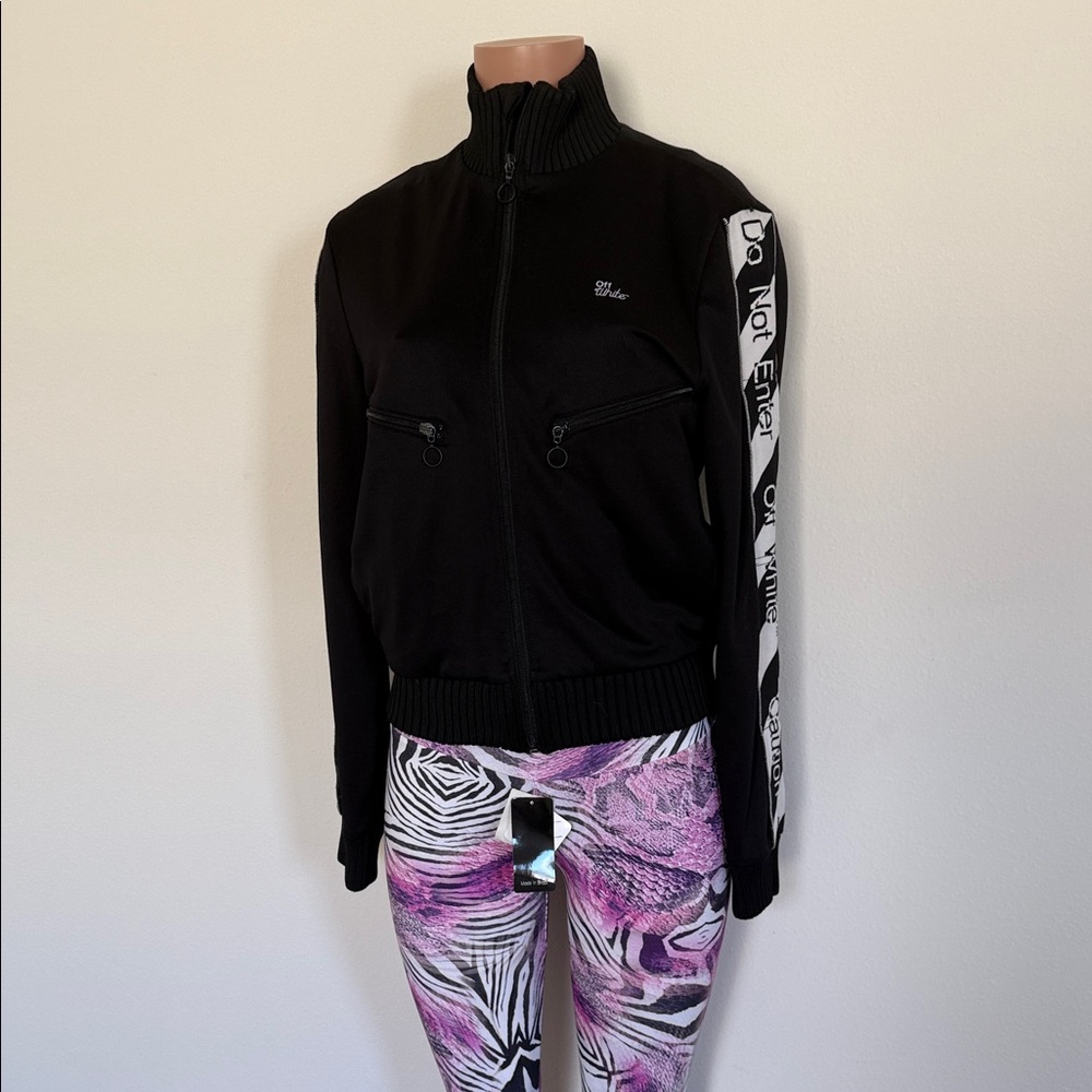 Off-White Black Jacket with Pink Zebra Print Leggings